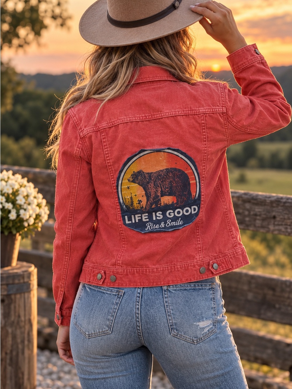 Life Is Good Women's orange denim Jacket